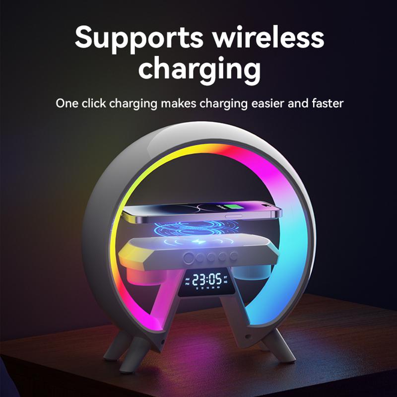 Smart Table Clock BT Speaker RGB Light Led Lamp 10w Wireless Charger for Home Office Desk Clock Wireless Charger Led Lamp
