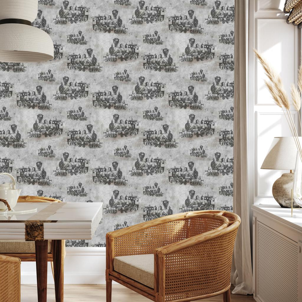 Vintage Locomotive Wallpaper in Front of Concrete in Vintage Style 50x1000