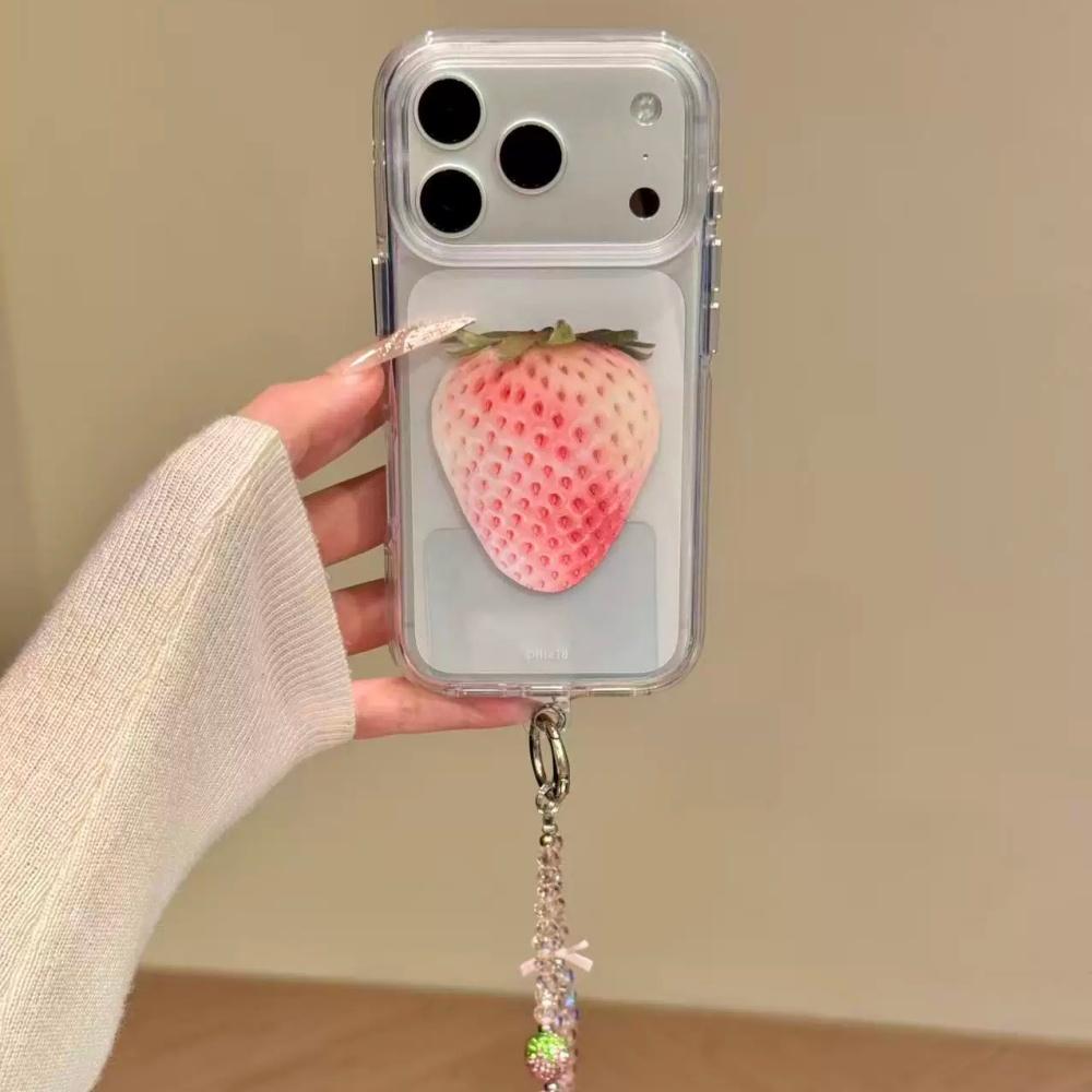

A pink and white smudged strawberry chain is suitable for Apple 17promax mobile phone case iPhone15 new 14 high-end 16 fashion 13 Internet celebrity iPhone 17promax