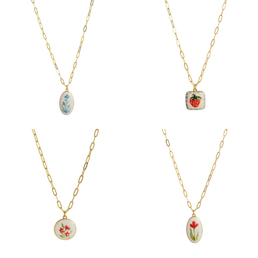Small Fresh Plant Pendant Necklace With Geometric Copper Design For Women And Men