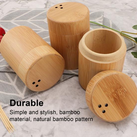 Toothpick Storage Box Wear-resistant for Home Compact Round Dustproof Bamboo Toothpick Dispenser Reliable Convenient Round