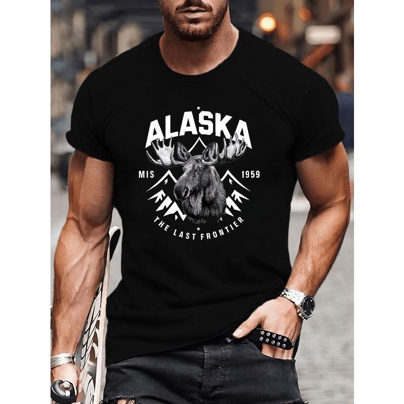 

Big & Tall Men s Summer T-Shirt - Majestic Moose Graphic, Casual Short Sleeve Tee, Machine Washable, PLUS SIZE 2XL чёрный