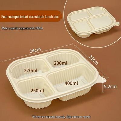 Biologisch abbaubare Maisstärke 4-Fächer-Mittagessensbox mit Deckel