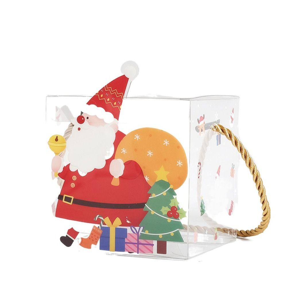 5Pcs Santa Claus Gifts Wrap Handbag Cartoon Christmas Tote Bags Xmas Decoration Clear PVC Bag  Candy