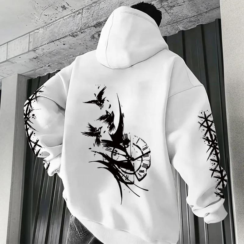 2025 New Men Hoodie Sweatshirt Raven Ancient Clocks Print Fashion Top For Autumn Winter Casual Sport Wear Home Outdoor Pullover