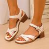 Fashion Fashion Solid Rivet Decor Square Heel Sandals for Women 2025 Summer Ankle Buckle Roman Sandals Plus Size Comfort Cross Band Shoe
