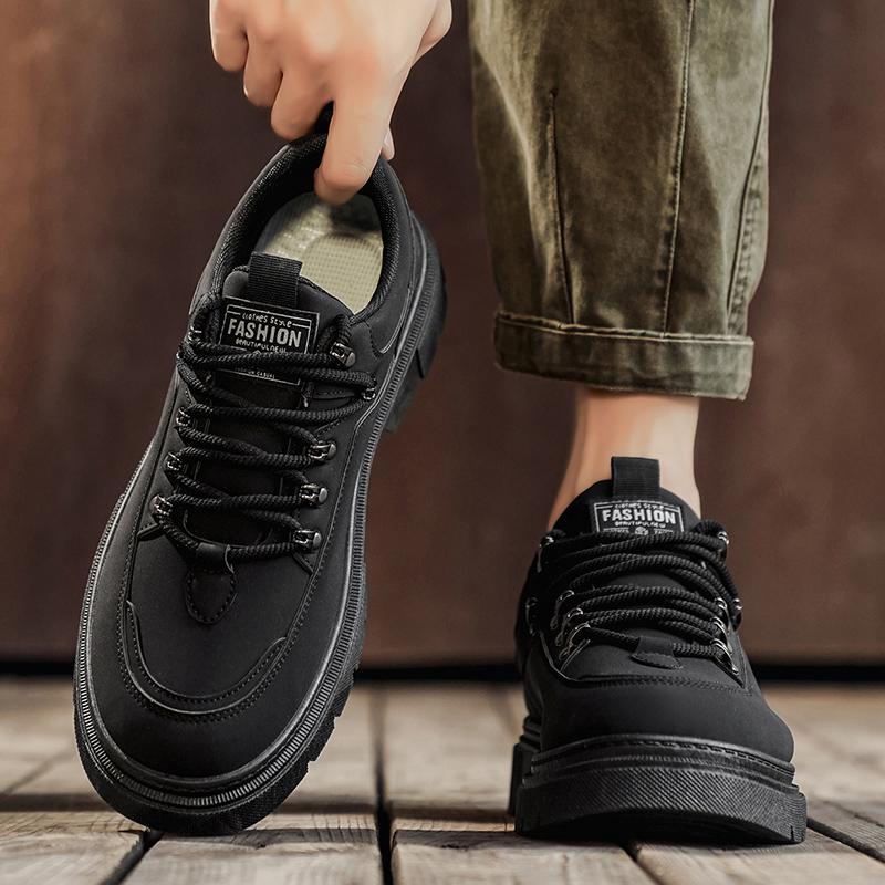 Outdoor Leather Men's Casual Shoes Non Slip Hiking Shoes Breathable Lightweight Fashion Work Boots Comfortable Walking Sneakers