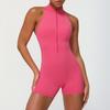 Women's Sleeveless Half-Zip One-Piece Yoga Bodysuit with Chest Pad