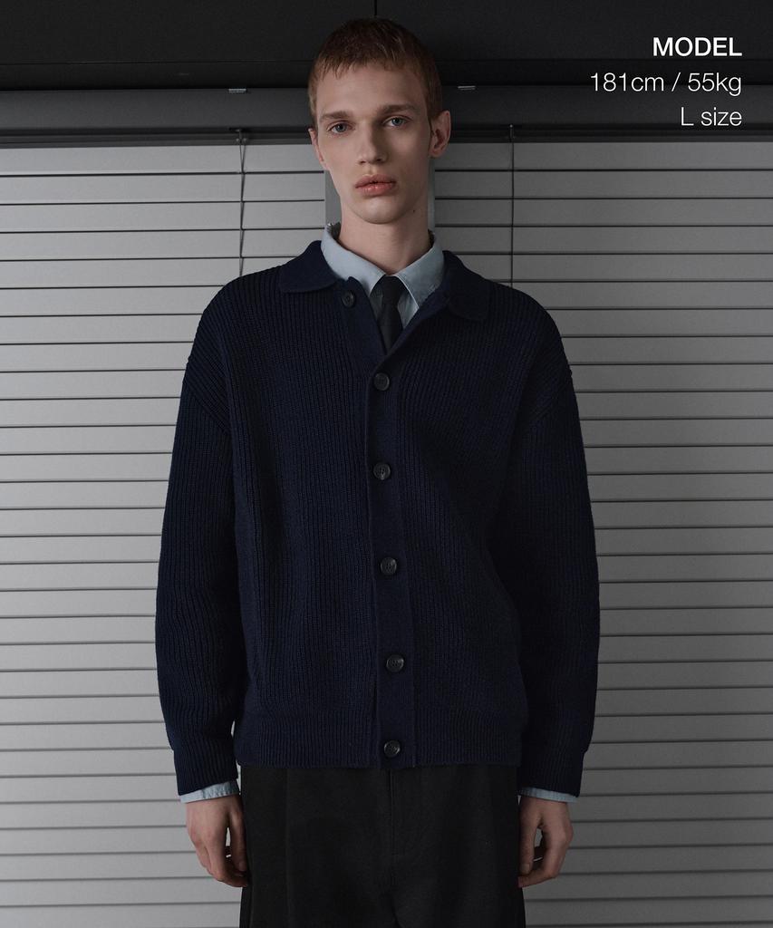 Musinsa Standard Oversized Ribbed Collared Cardigan [Navy]