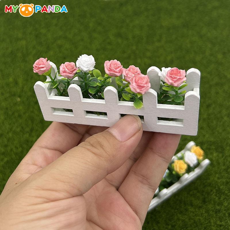 1Pcs Garden Lifelike Artificial Flower Miniature Potted Plants Decoration 1:12 Scale Dollhouse Simulated Rose Flowers Ornament