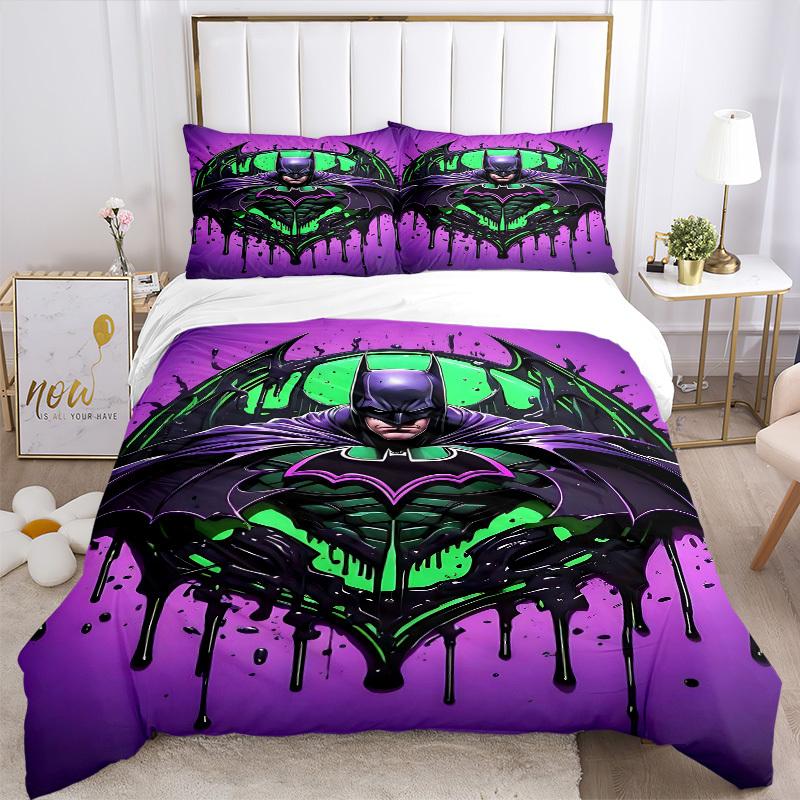 3pcs Batman Art Bedding Set, Soft Polyester Duvet Cover and Pillowcases Machine Washable Seasons All Suitable & Guest Room Decor229