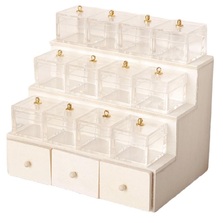 1:12 Scale Wood Tiered Display Rack Cabinet for Miniature Market and Exhibition Use Doll House Decoration Furniture