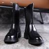 2026Men's Boots High Quality Patent Leather Mid-calf Boots Fashion Motorcycle Boots Men's High-top Knight Boot Botas Para Hombre