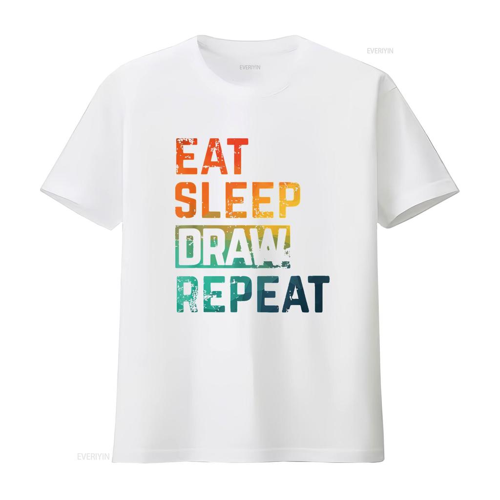 Digital Pencil Drawing Eat Sleep Repeat Watercolor Comfortable Summer T Shirt for Unisex with Fashionable Print Vintage Washed