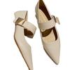Coarse heel pointed head silver Mary Jane shoes women's 2025 new Velcro word with soft leather temperament high heels