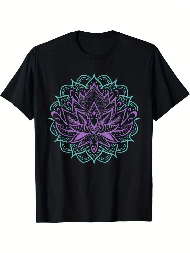 Vibrant Purple & Teal Mandala for Lotus Yoga T-Shirt | Fractal Geometry Print