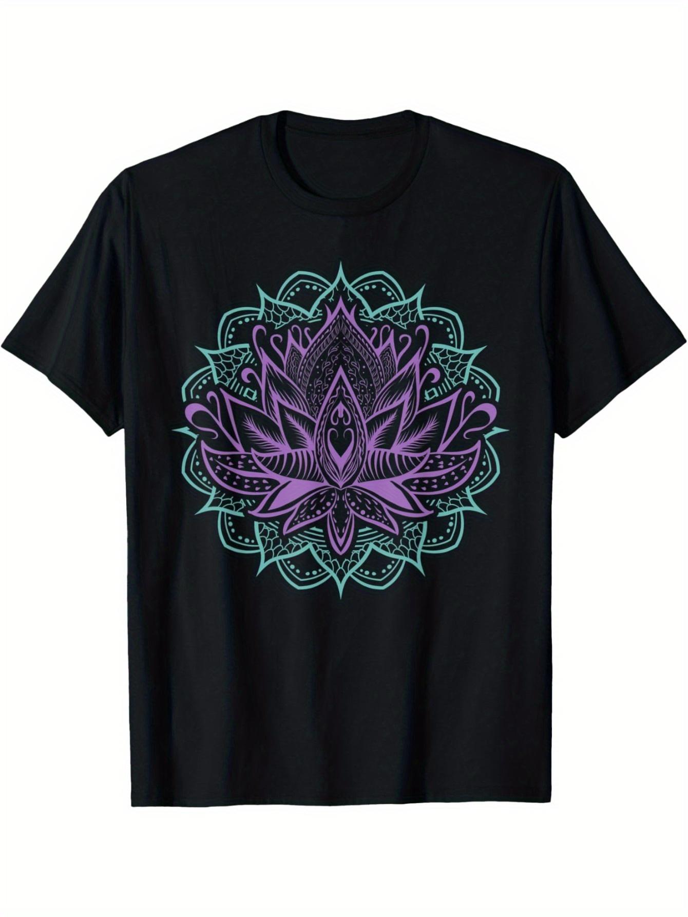 

Vibrant Purple & Teal Mandala for Lotus Yoga T-Shirt | Fractal Geometry Print XL