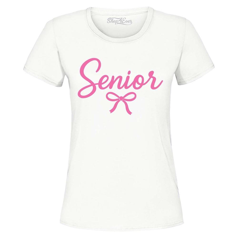 

Pink Ribbon Senior Bow Women s T-Shirt Cute Senior Graduate Shirt L