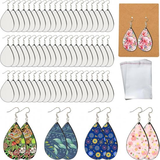 210 pcs Sublimation Earring Teardrop Blanks Bulk Double-Sided MDF Wood 70 Blank Sublimation Earring with 70 Earring Hooks and 70 Jump Rings for