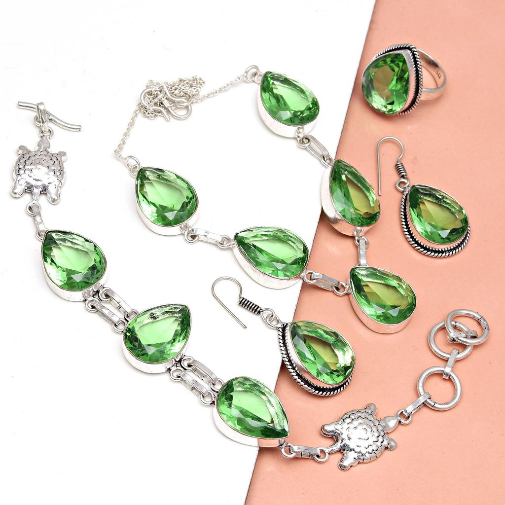 Peridot   Gemstone Pendant Jewelry Set Quartz Necklace 18-20''