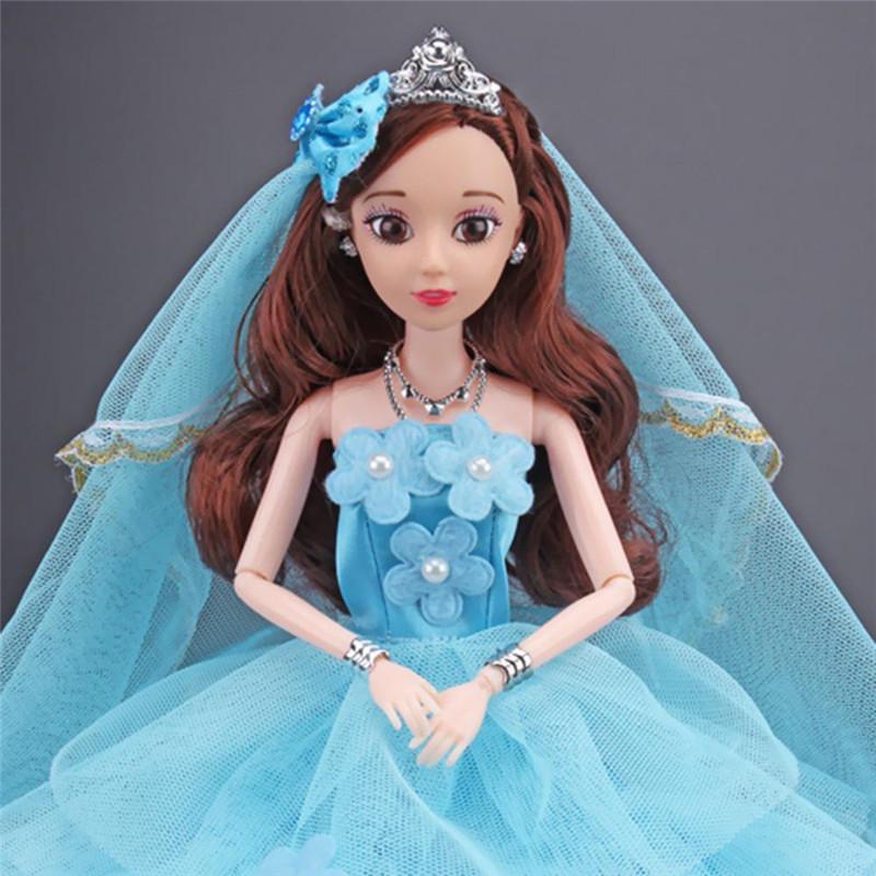 Princess Elegant Drag Tail Wedding Dress +Veil + Bow Hair Clip for 30cm Doll Clothes Kid DIY Toy Girls Gift Accessories
