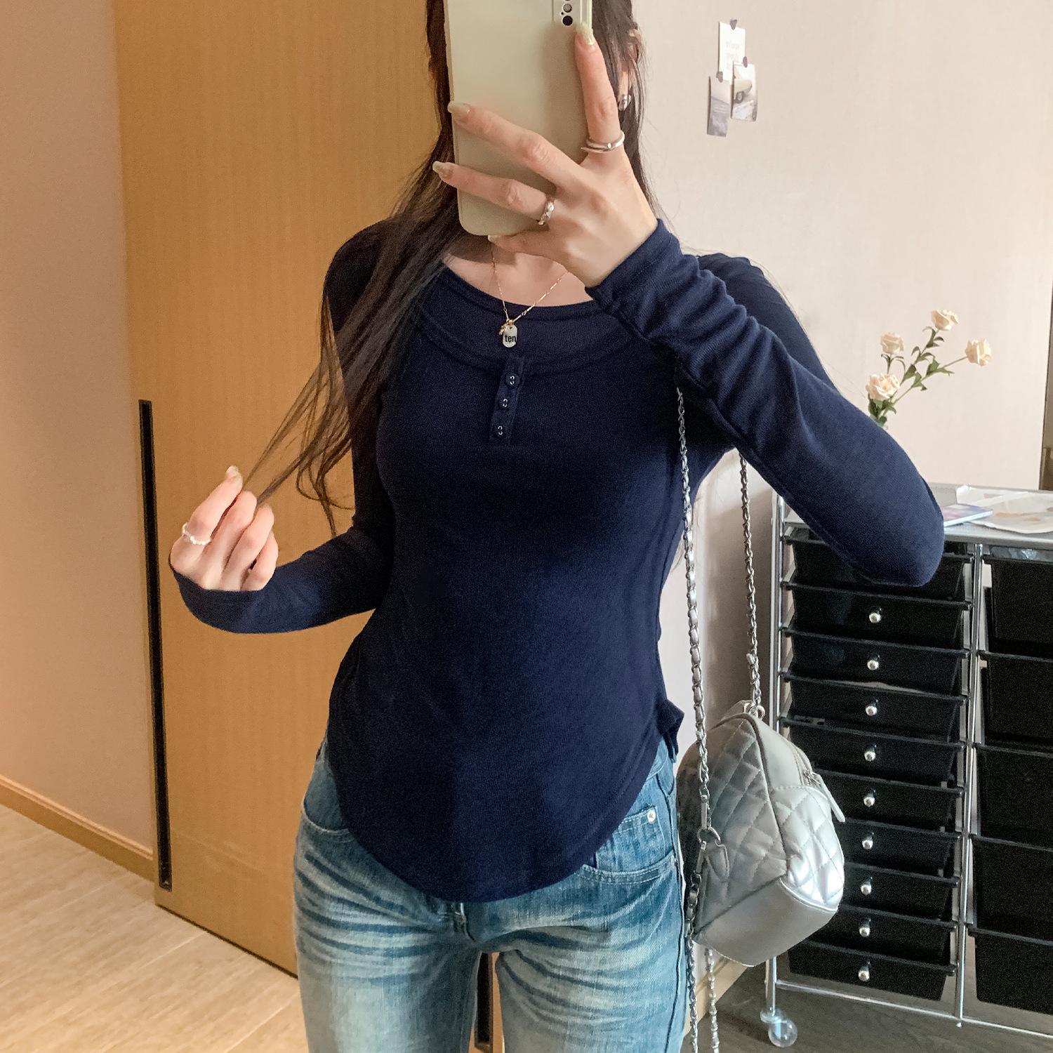 

Women s Autumn/Winter Slim Fit Black Layered Long Sleeve T-Shirt Small