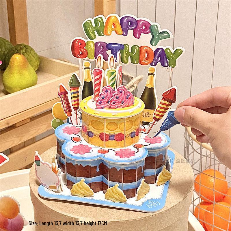 Handmade 3D Birthday Cake Puzzle - DIY Model Gift