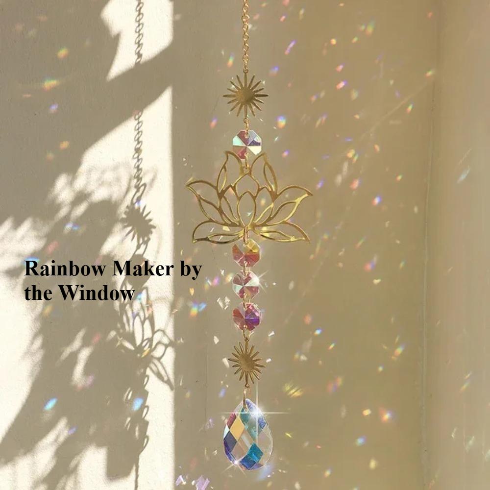 Sun Catcher Crystal Lotus Hanging Crystal Colored Glass Sun Catcher Outdoor Decoration Rainbow Maker Prism Chakra Garden Decorat
