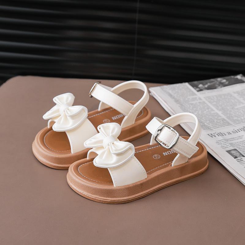 Children's Fashionable Sandals For Summer, Girls' Bow-shaped Princess Sandals. Student Outerwear With Velcro Sandals