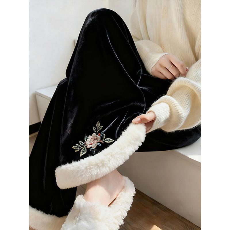 

Golden Velvet Chic Slimming Long Casual Pants with Chinese National Style and Temperament S (Recommended 75-90 jin) чёрный