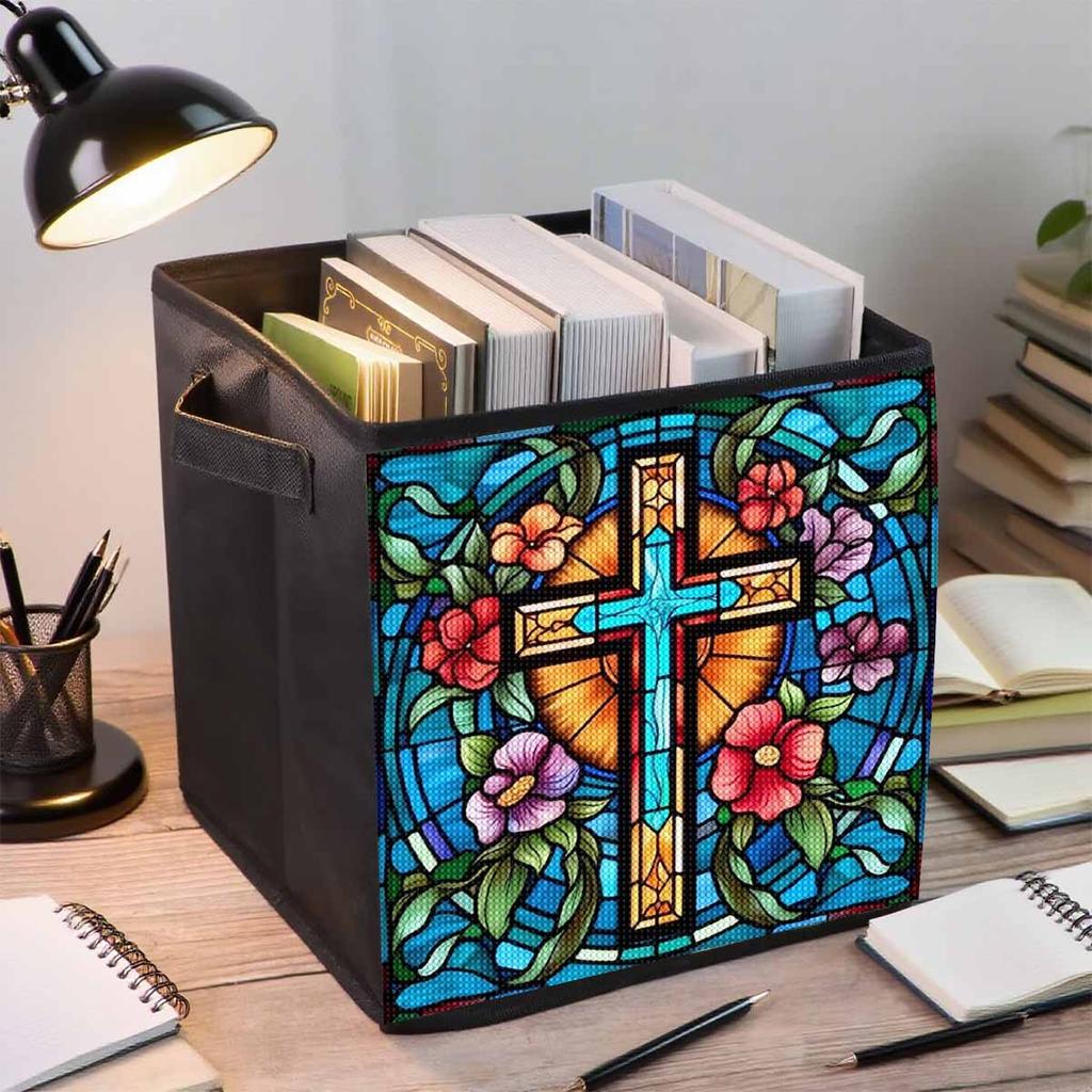 The Cross and Flowers 5D Diamond Painting Storage Basket Full Round Drill Mosaic Diamond Embroidery Cross Stitch Kits Home Decor Home Decor