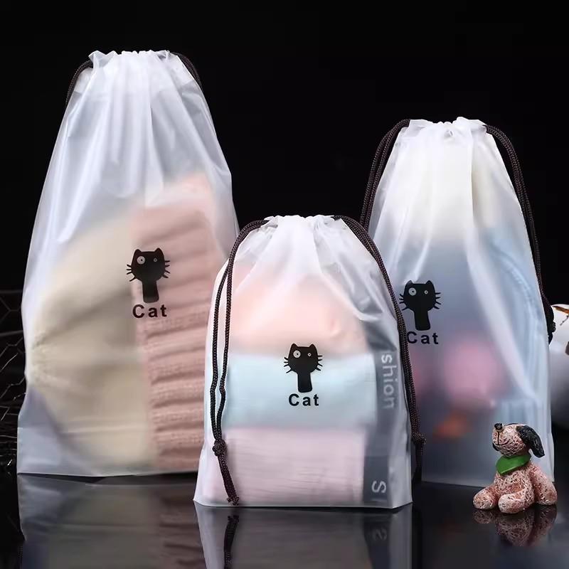 Frosted Pe Rope Strap Pocket Cartoon Bear Drawstring Bag Drawstring Travel Shoe Bag Face Towel Storage Plastic Bag