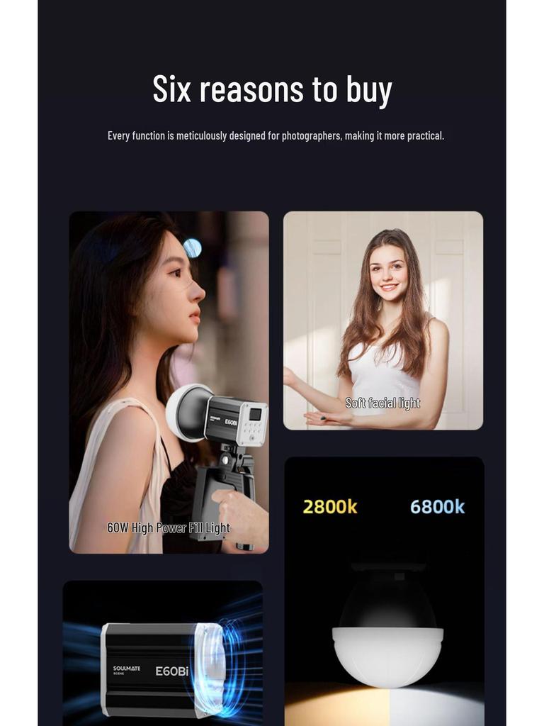 8SOULMATE E60Bi60W Handheld Portable Outdoor Photography Fill Light