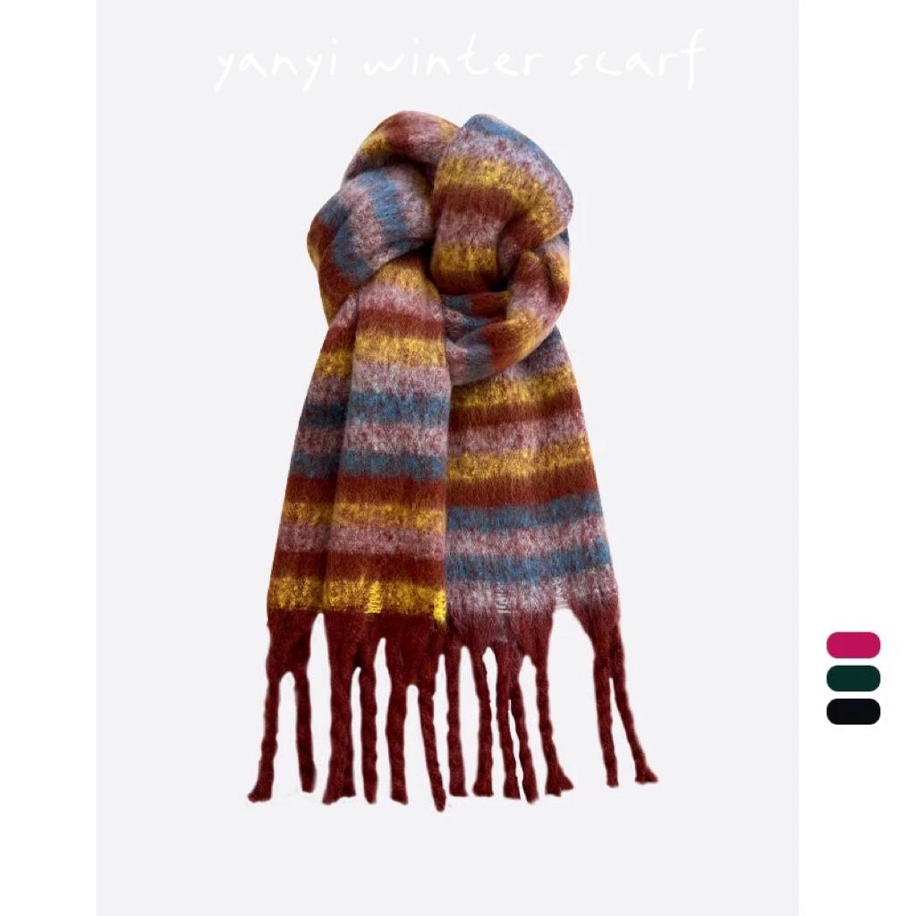 Women's Autumn & Winter Plaid Scarf: Thick Imitation Cashmere Shawl, Solid Color Neck Warmer for Students