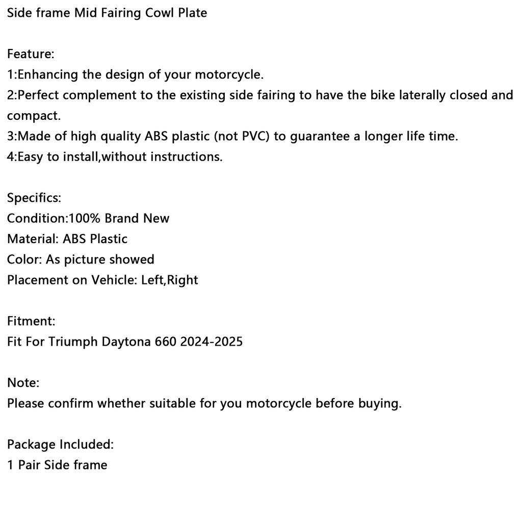 Side Frame Mid Fairing Cowl Plate For Daytona 660 2024-2025