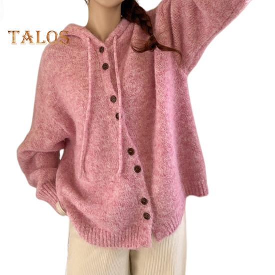 Női pulóver kabát kapucnis húzózsinór hosszú ujjú kötőkabát egyszínű gombok záródás alkalmi kötés felsőruházat