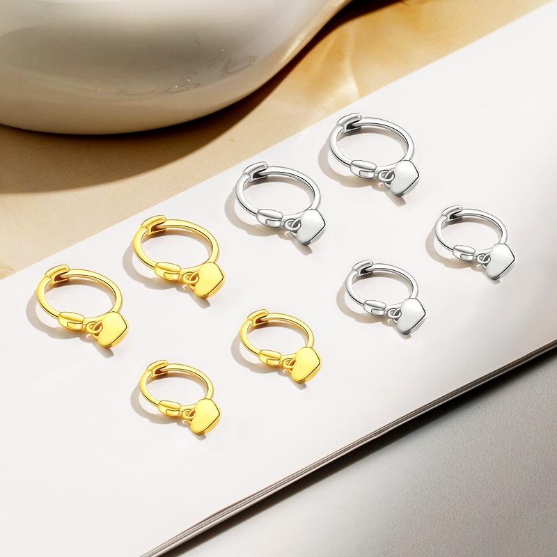 Mini Heart Charm Huggie Hoop Earrings for Women | 925 Sterling Silver | Dainty Gold/Silver Small Hoop Earrings Jewelry Gift Silver 6mm