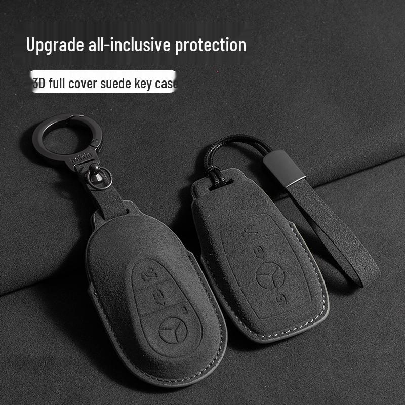 Mercedes Key Case with Alcantara, Compatible with E-Class, S-Class, C-Class, B-Class, GLC, GLB—Full Coverage Protection