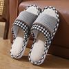 Fashion Comfortable Soft Linen Slippers for Women Plaid Pattern Lightweight Flat Bedroom Shoes Woman Non Slip Indoor Home Slippers 2025