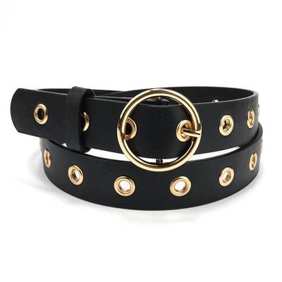 Women'S Belt Women'S Decorative Jeans Belt Round Buckle Hollow Air Eye Belt