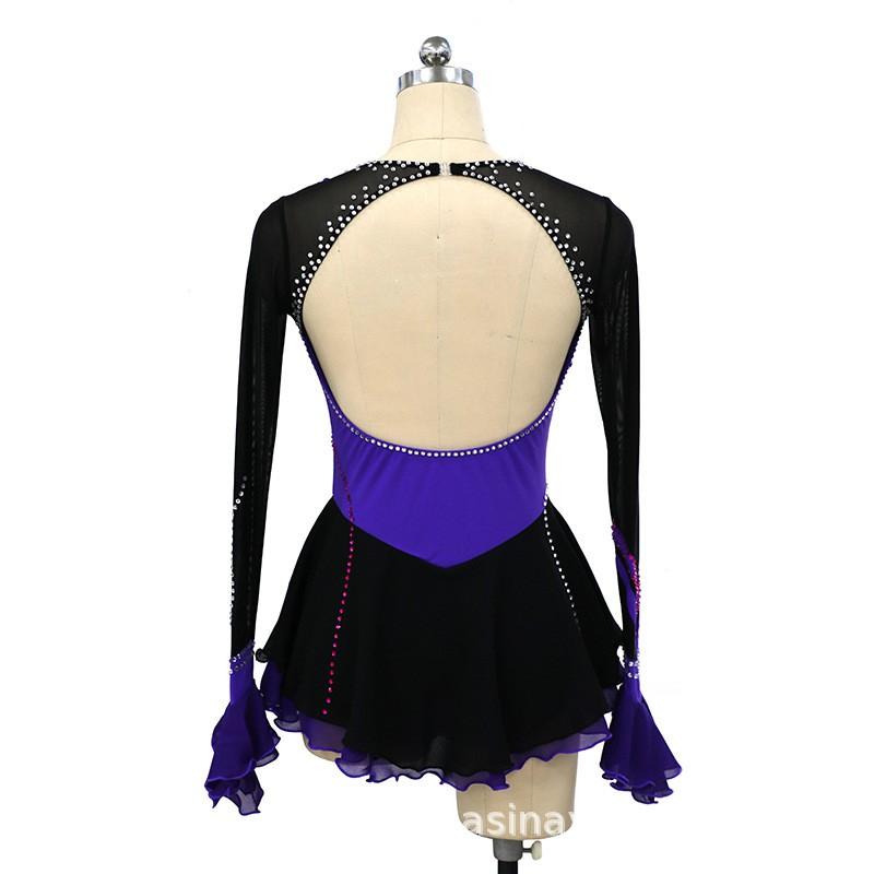 Girls Women Figure Skating Dress Performance Costume Competition Skirt Velvet With Rhinestones 15 Color Options