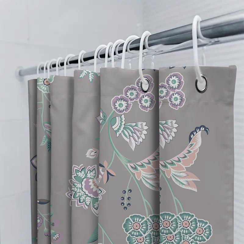 Delightful Floral Shower Curtain Grey Boho Pattern With Birds Butterflies Room Decor Customizable Size Available Ideal Gift For