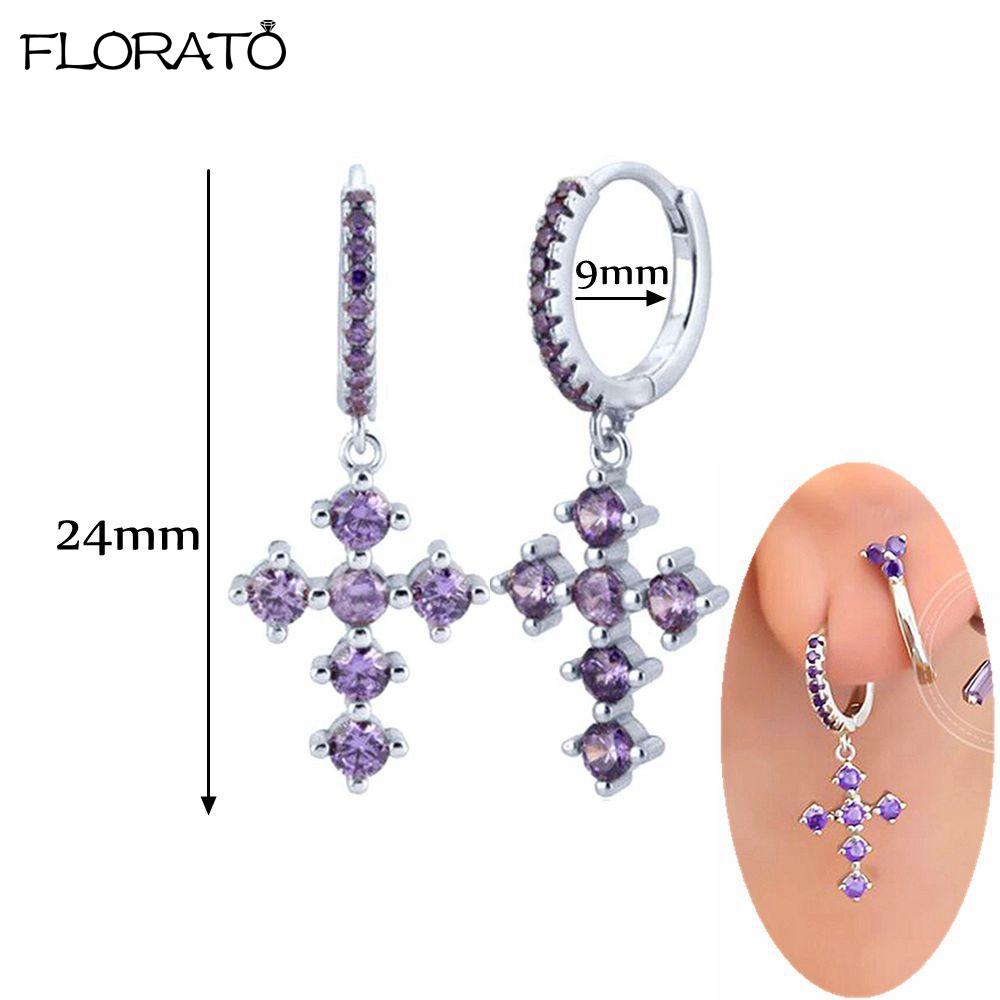 925 Silver Needle Elegant Purple Earrings Exquisite Small Hoop Earrings for Women Fashion Puncture Jewelry Accessories