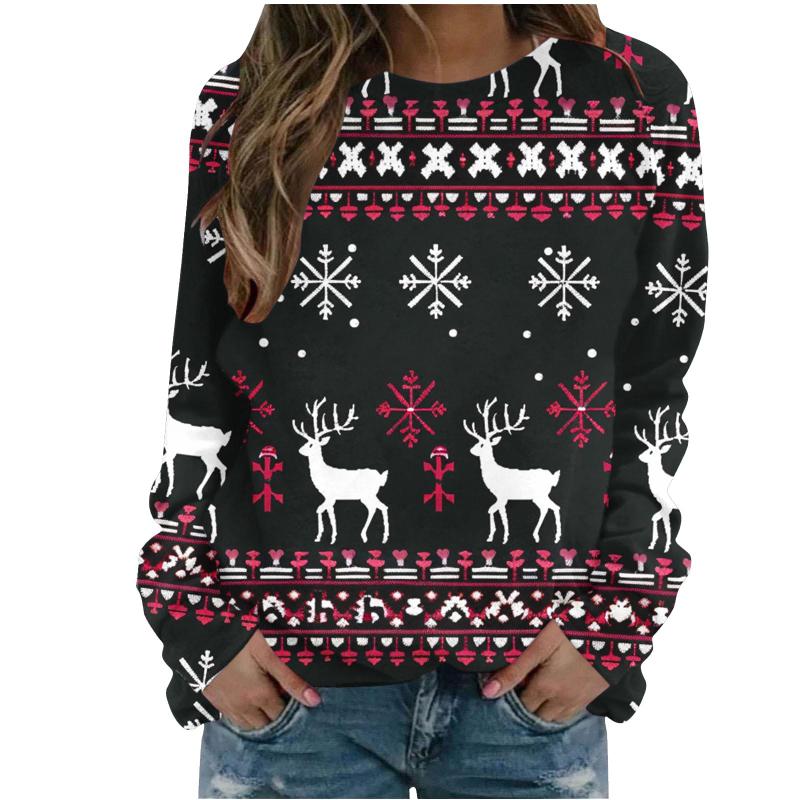 3D Print Christmas Pattern Sweatshirt Women's Long Sleeve Round Neck Hoodie Fashion Casual Santa Claus Pullover Women's Tops
