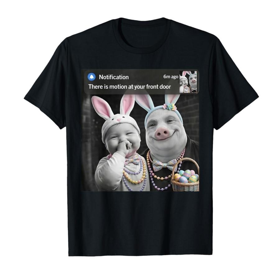 

Funny Easter Day John Pork and Ai Baby with Motion Meme T-shirt For Men Women 100% Cotton T Shirts Short Sleeve Tops 0318-1 -... S разноцветный