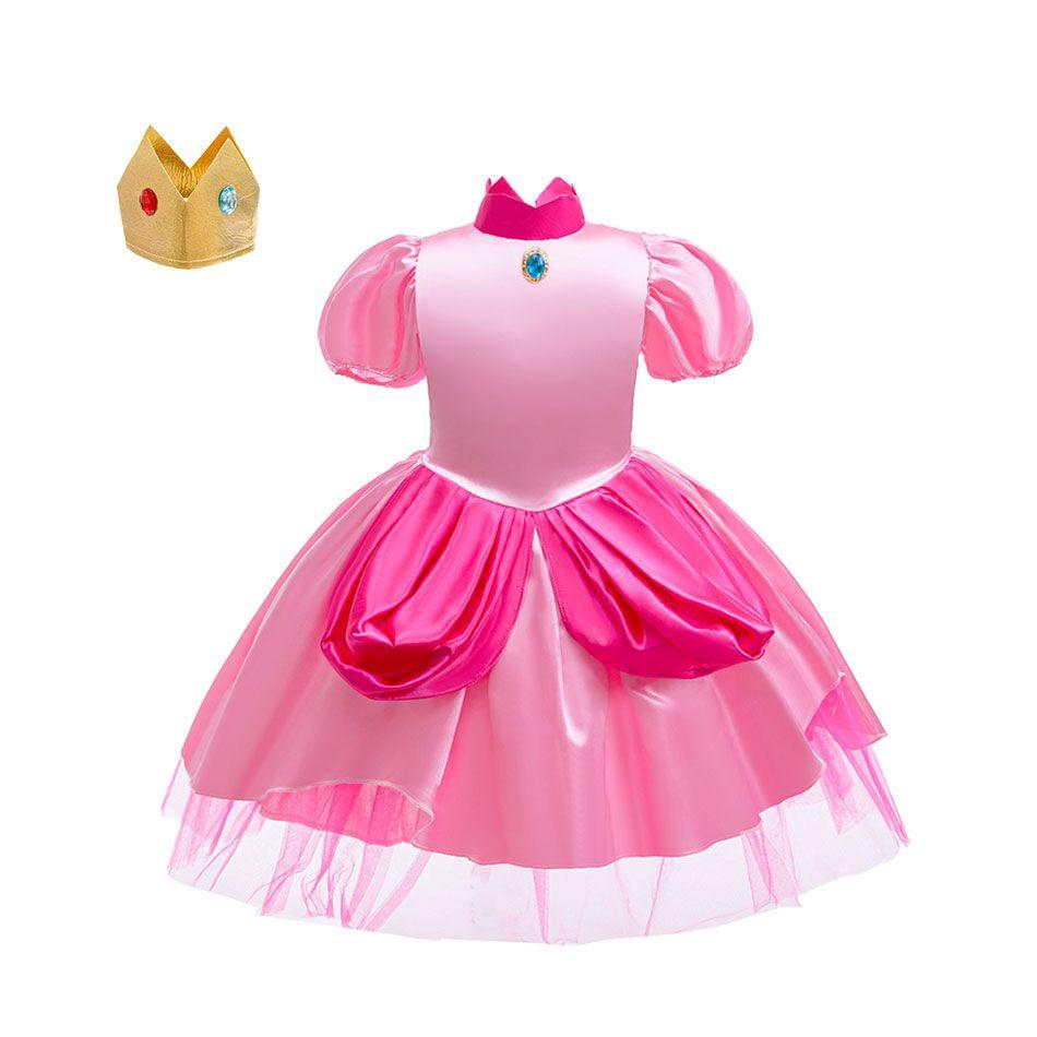 Cosplay Princess Peach Super Mario Outfit Medium-Large Children s Luigi Pink Dress 100 cm
