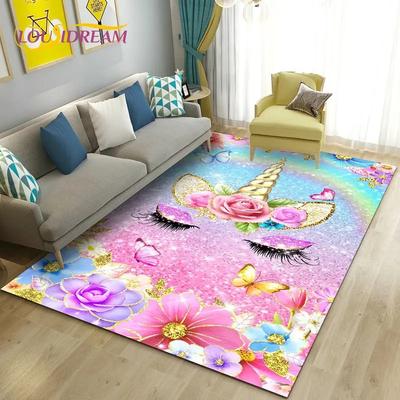 3D-Cartoon-Teppich mit niedlichem Einhorn, Teppich für Wohnzimmer, Schlafzimmer, Sofa, Fußmatte, Küchendekoration, rutschfeste Bodenmatte für Kinderspiele