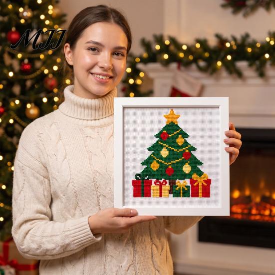Festive Tabletop Decoration Kits DIY Christmas Needlepoint Kit, Holiday Cross Stitch Santa Snowman Elk Patterns, Theme Beginners Needlework Craft Kit