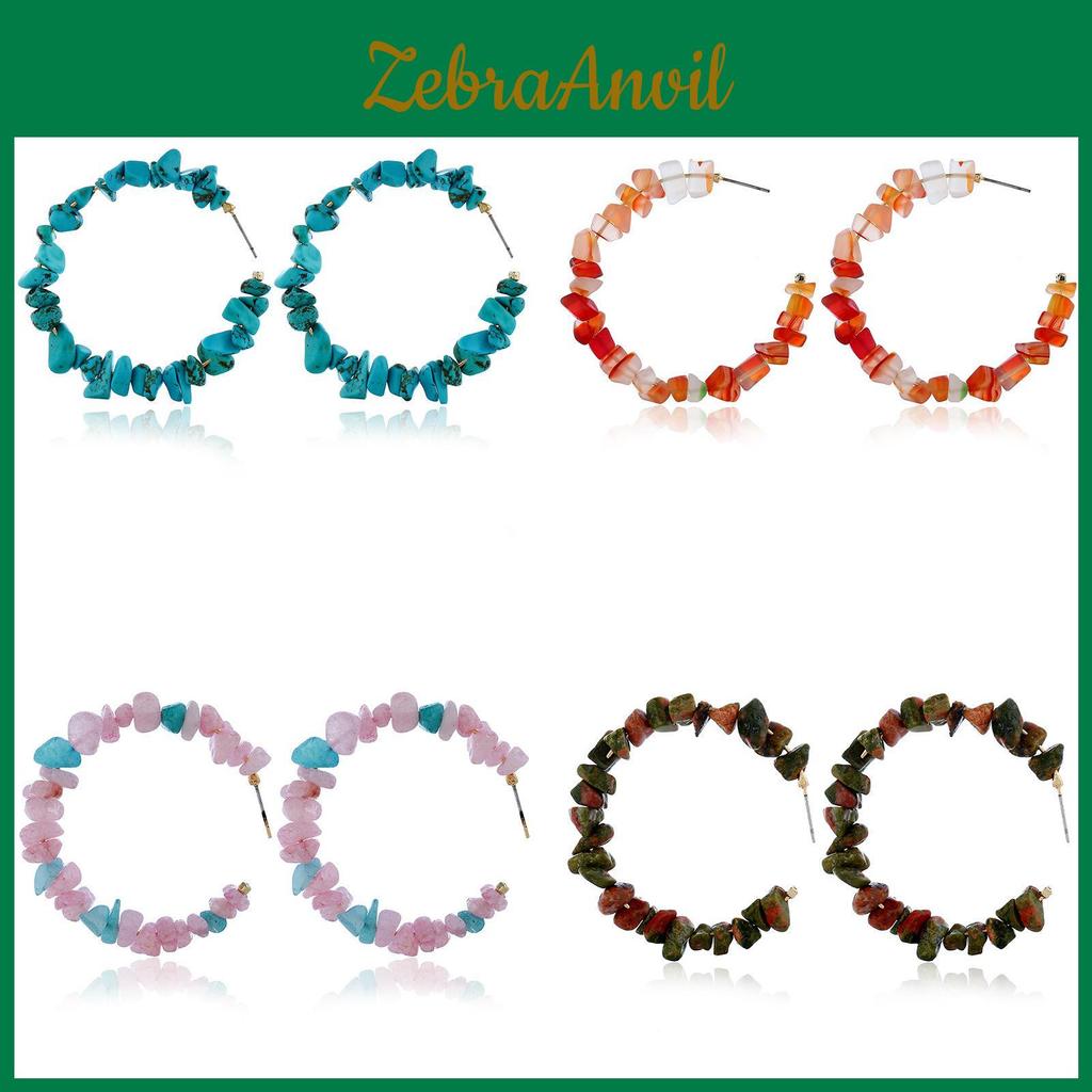 Bohemian Beach Style Stone Beaded Hoop Earrings With Geometric Design For Casual Wear