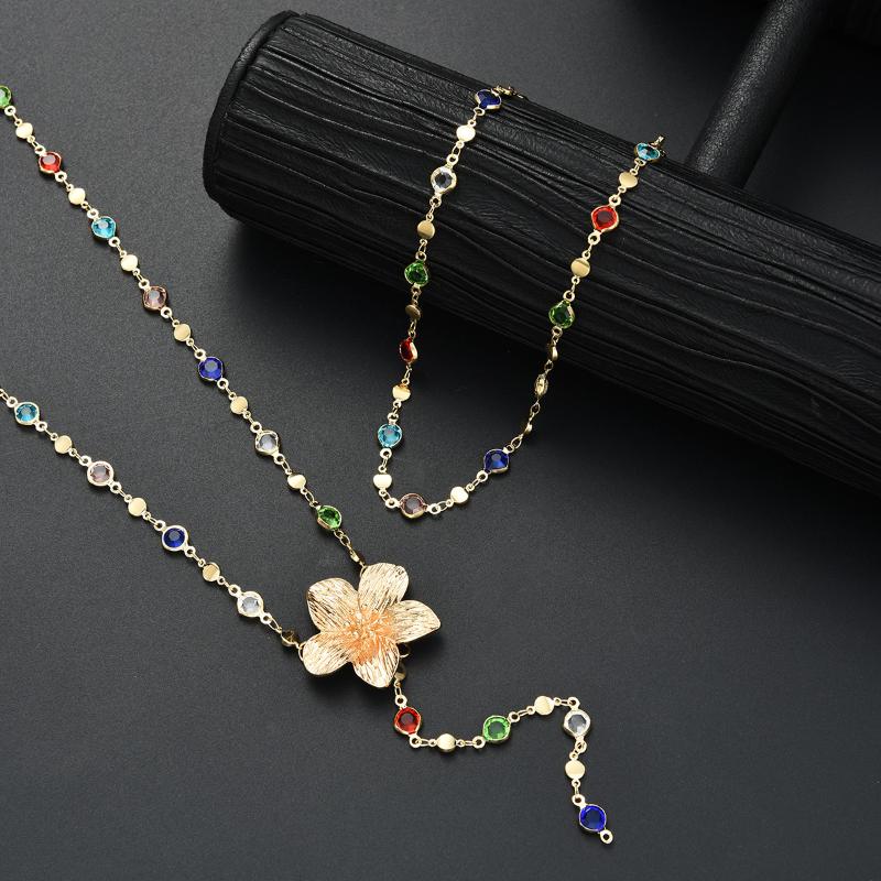 Luxury Colorful Crystal Tassel Necklace For Women Exquisite Flower Shiny Rhinestone Choker Bohemian Vacation Party Jewelry Gift